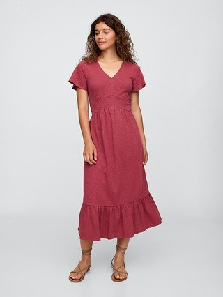 Flutter Sleeve V-Neck Midi Dress | Gap Factory | Gap Factory