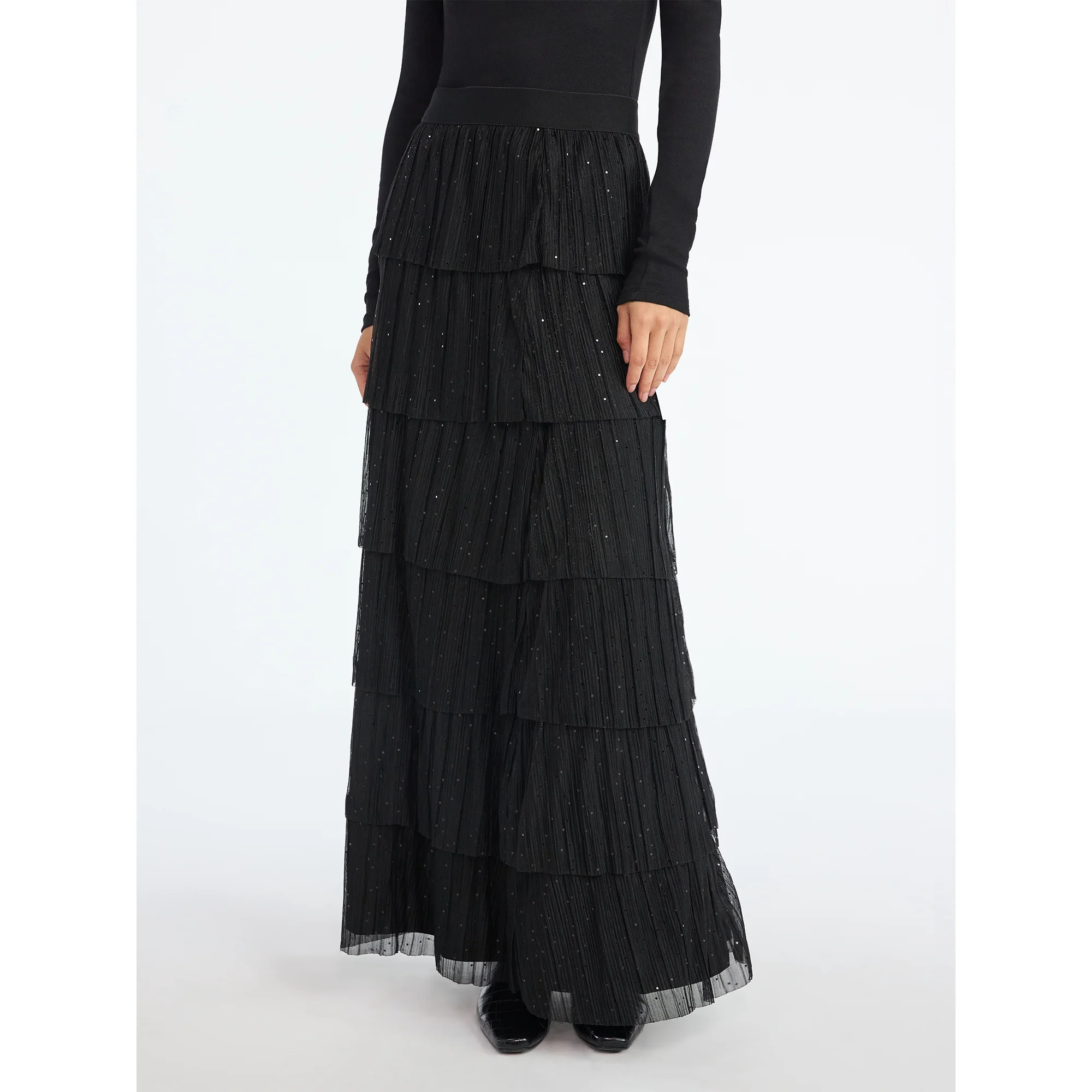 Scoop Women's and Women's Plus Glitter Ruffle Maxi Skirt, Sizes XS-4X | Walmart (US)