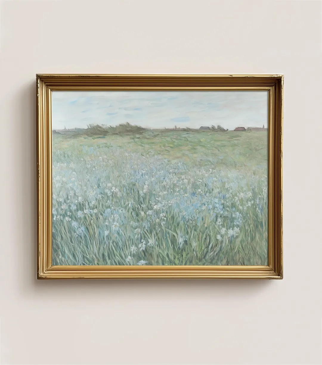 Spring Meadow Painting Wall Art | Vintage Wildflower Landscape Art | Antique Blue and White Flowe... | Etsy (US)