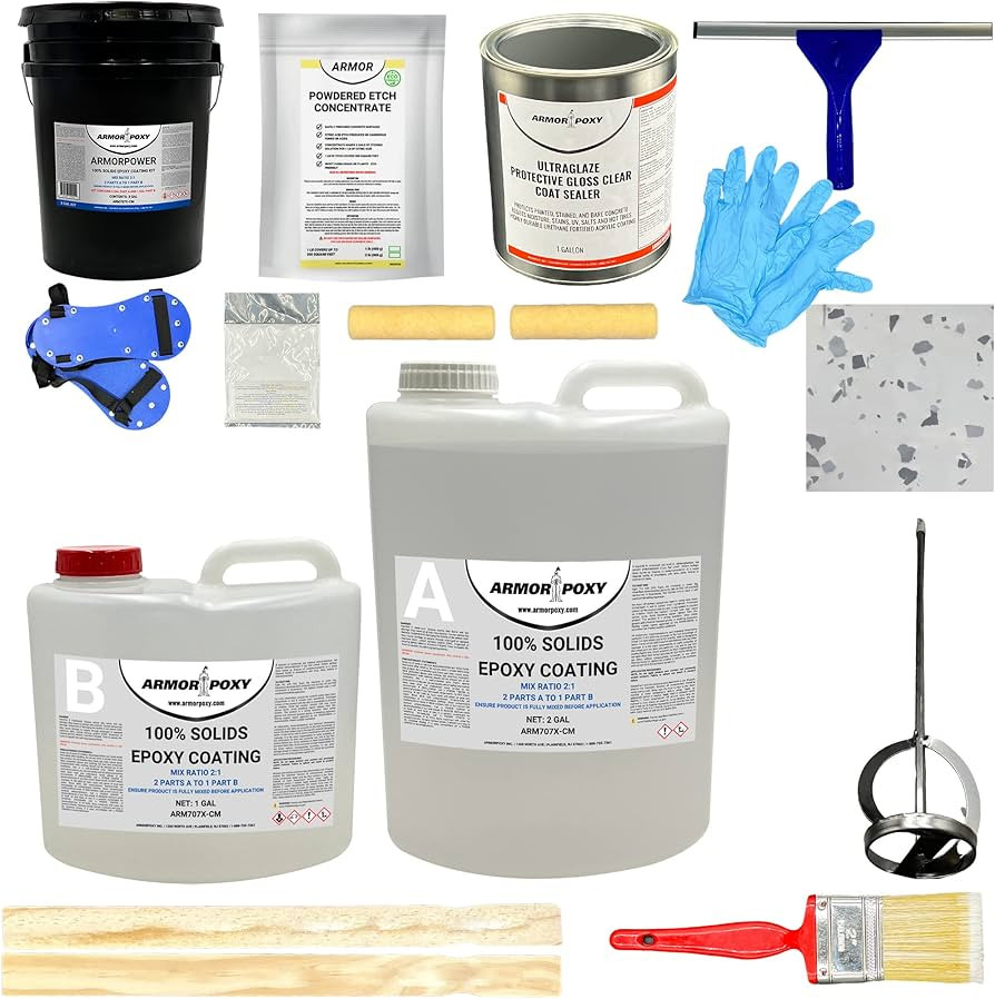 ArmorPoxy Garage Floor Epoxy Kit - 14-Pc 2 Part - 600 Sq Ft - Gray, Industrial Grade Epoxy Garage... | Amazon (US)