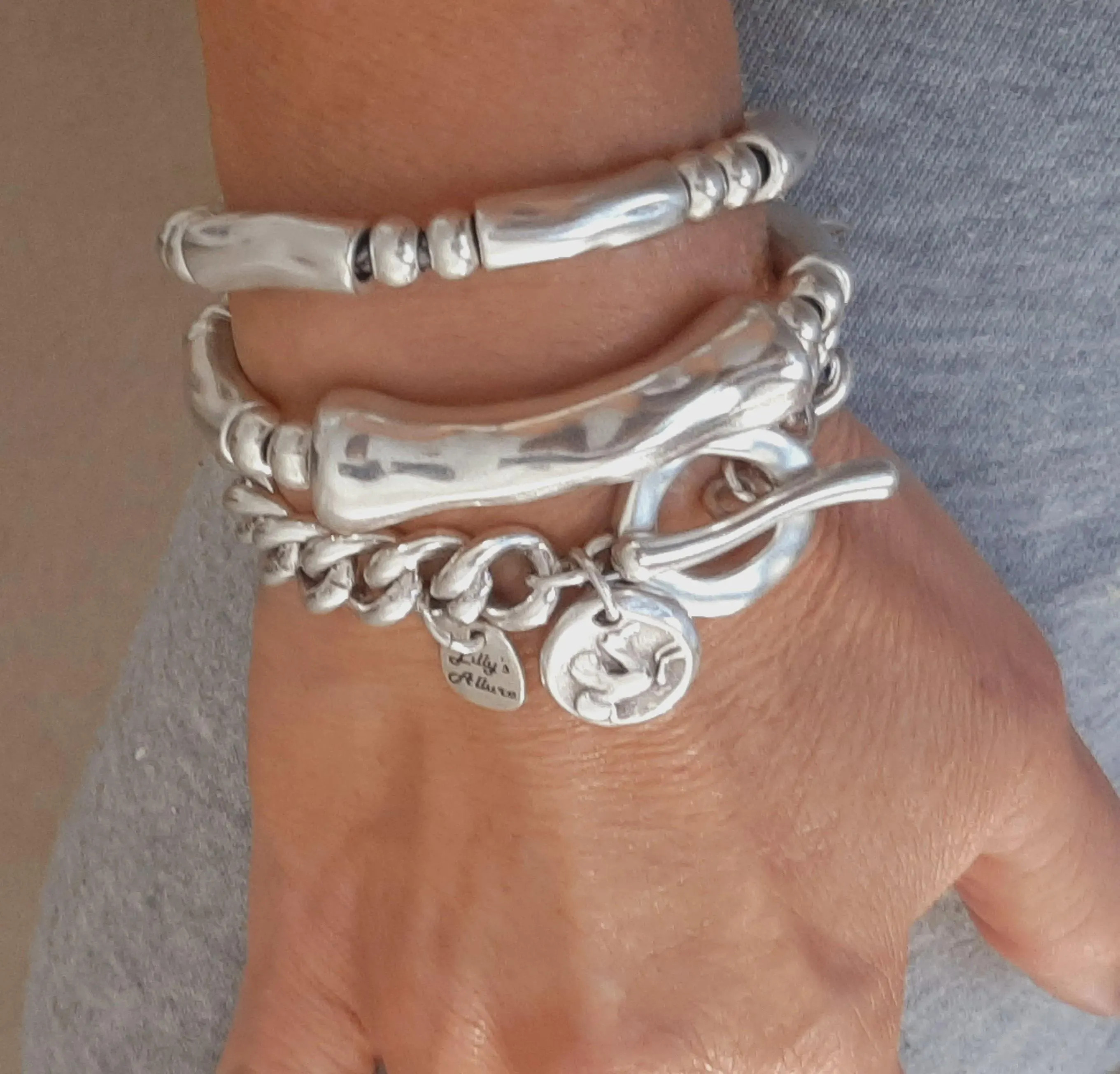 Sterling Silver bracelets Chunky Bangle Set, Modern Stackable Curb Chain | Etsy (Global)
