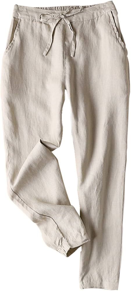 Yimoon Women's Casual Elastic Waist Drawstring Tapered Pants Trousers | Amazon (US)