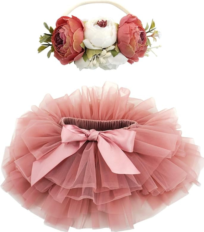 BGFKS Baby Girls Soft Fluffy Tutu Skirt with Diaper Cover,Toddler Girl Tutu Skirt Sets with Flowe... | Amazon (US)