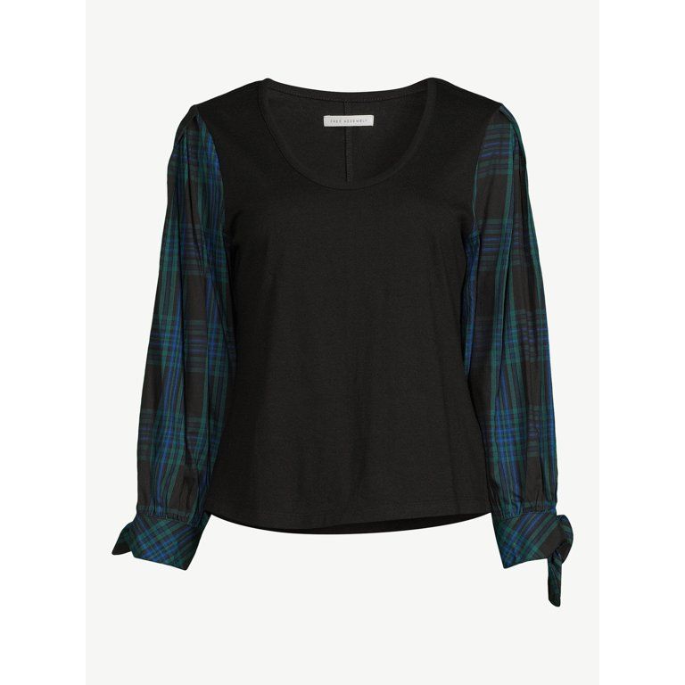 Free Assembly Women's U Neck Pleated Shoulder Top - Walmart.com | Walmart (US)