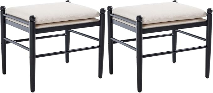 Kmax Ottoman Bench Set of 2, 19 Inch Tall Vanity Chairs No Wheels, Upholstered Ktichen Chairs Bac... | Amazon (US)