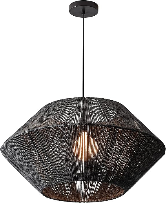 Aiwen 1 Light Pendant Light Fixture, Black Finish Pendant Lighting with Paper Rope Shade, Farmhou... | Amazon (US)