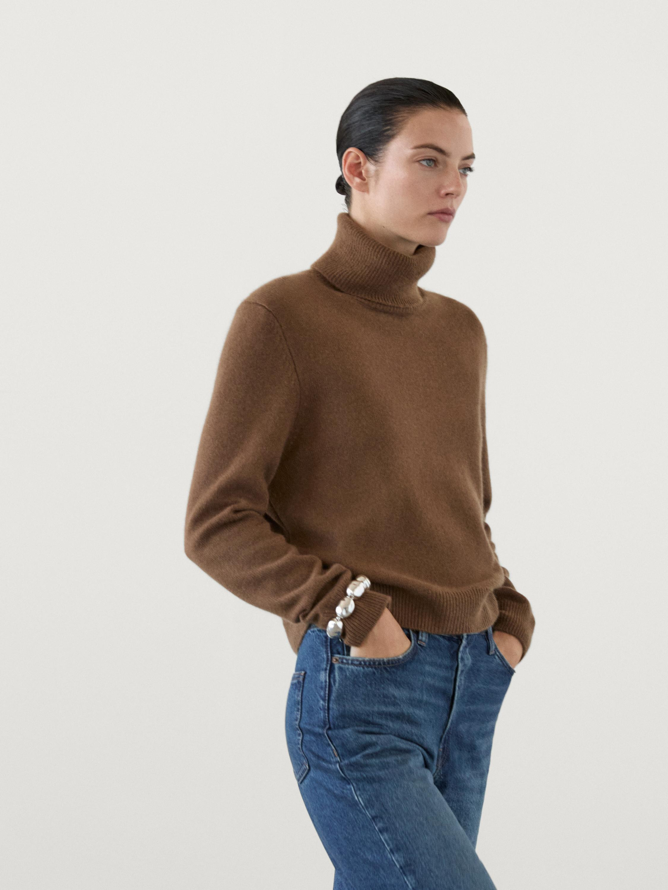 100% cashmere knit high neck sweater | Massimo Dutti UK