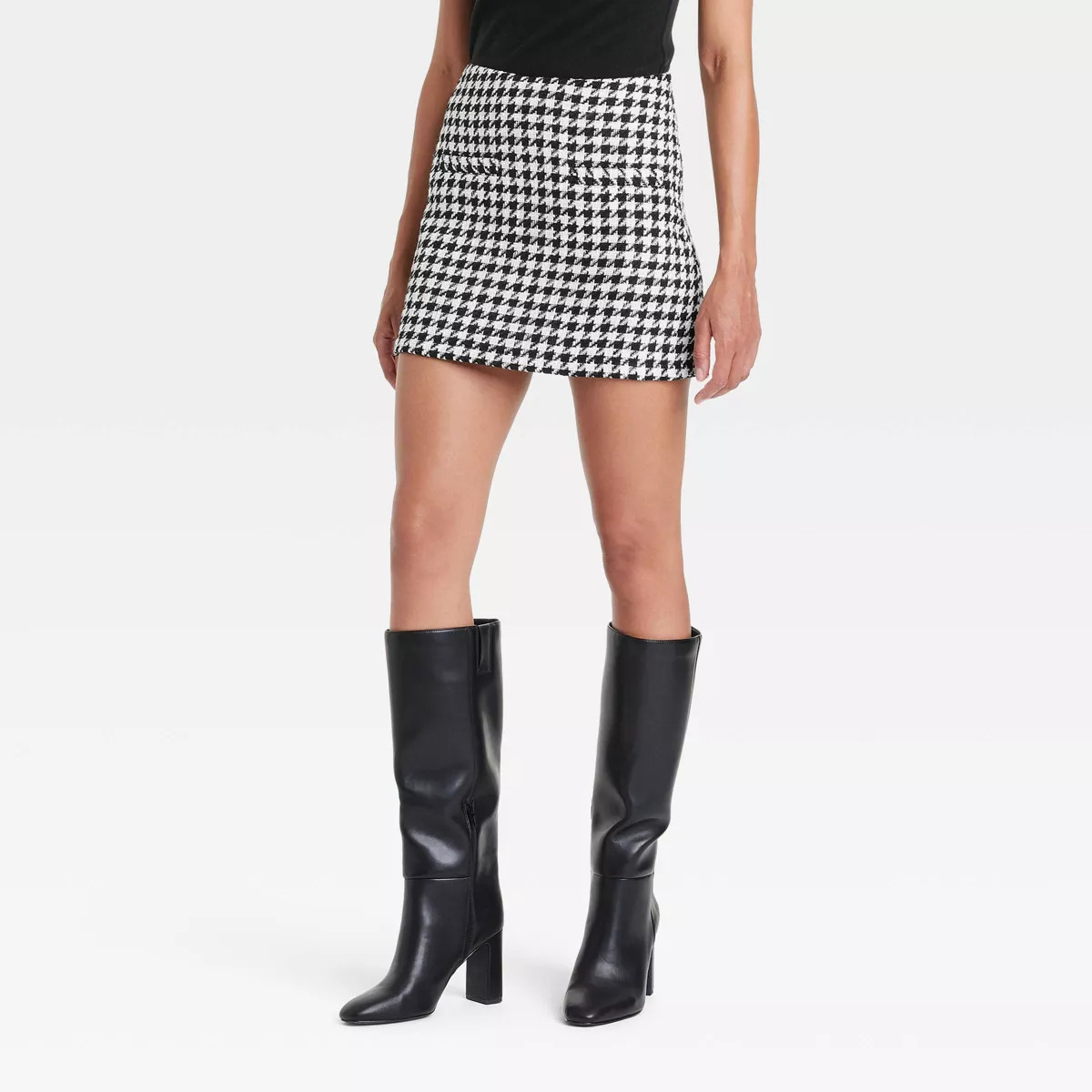 Women's Mini A-Line Skirt - A New Day™ Black/Cream Houndstooth | Target