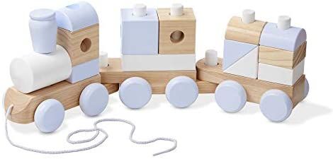 Melissa & Doug Jumbo Wooden Stacking Train – 3-Color Natural Wooden Toddler Toy (17 pcs) | Amazon (US)