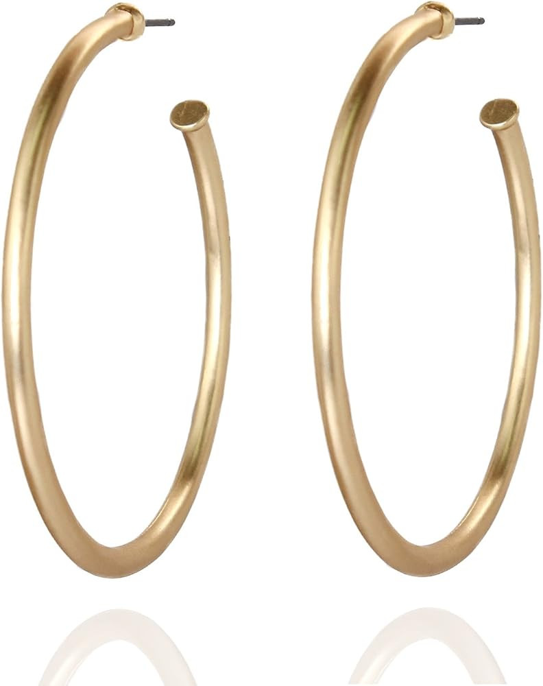 POMINA Classic Gold Hoop Earrings for Women Basic Trendy Tubular Open Round Matte Gold Silver Hoo... | Amazon (US)