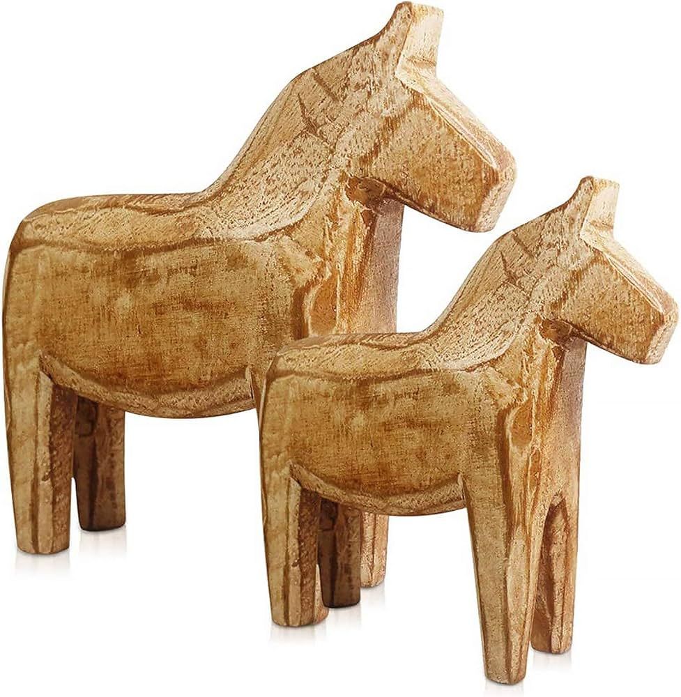 Reoean Set of 2 Vintage Unfinished Swedish Wooden Dala Horse Figurine(CAN by Yourself DIY Color Pain | Amazon (US)
