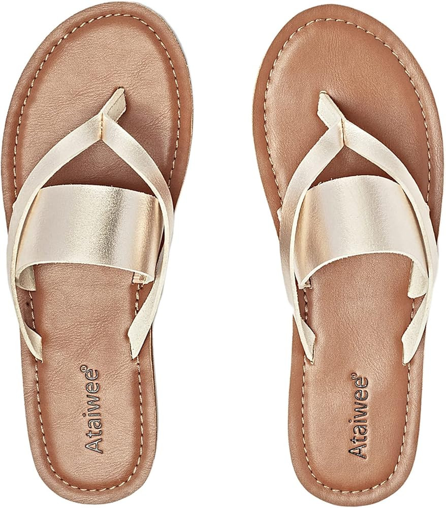 Ataiwee Women's Slide Sandals,Slip On Casual Vegan Thong Strappy Summer Shoes. | Amazon (US)