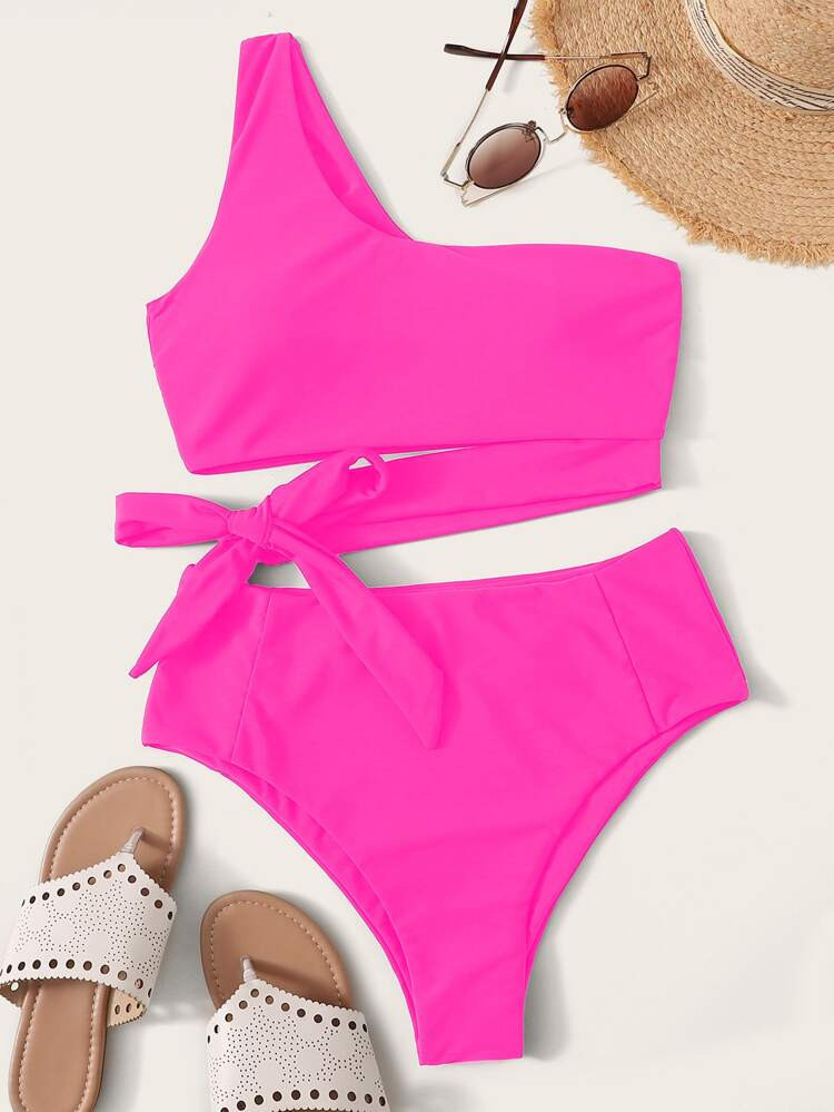 One Shoulder Tie Side Bikini Swimsuit | SHEIN