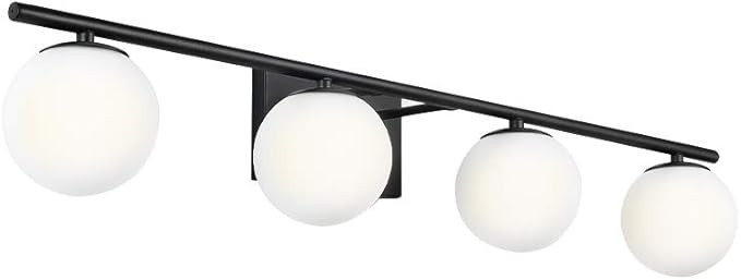 YHTlaeh New Bathroom Vanity Light Fixtures Matte Black Milk White Globe Glass Shade 4 Lights Mode... | Amazon (US)