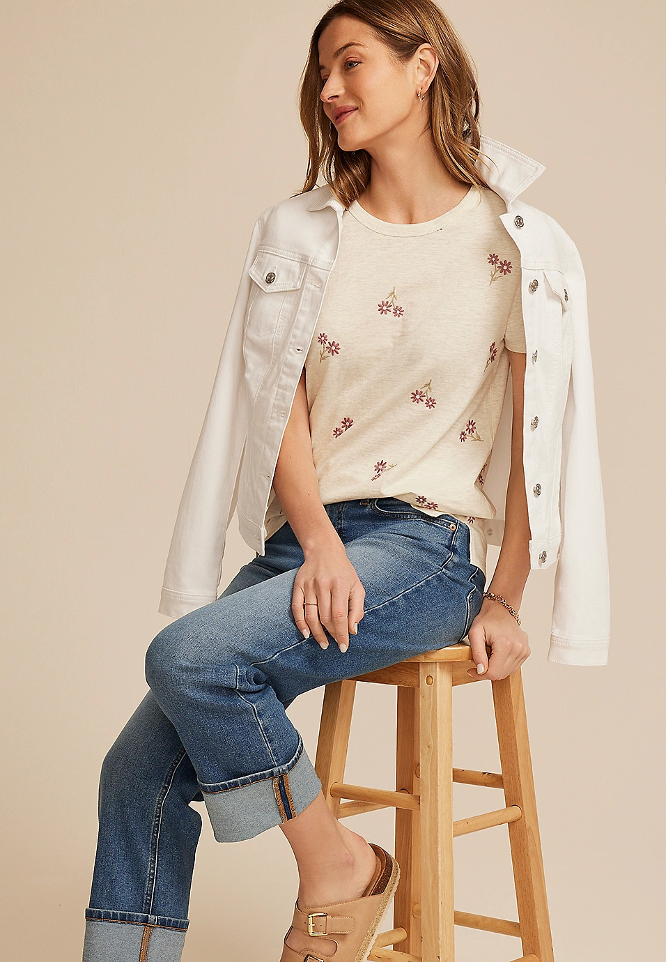 24/7 Dawson Floral Embroidered Crew Neck Tee | Maurices