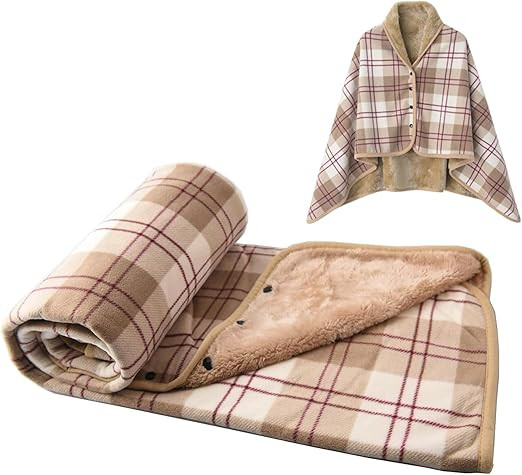 forestfish Fleece Wearable Blanket, Plaid Lap Blanket Comfy Poncho Throw with Buttons for Bed Sof... | Amazon (US)