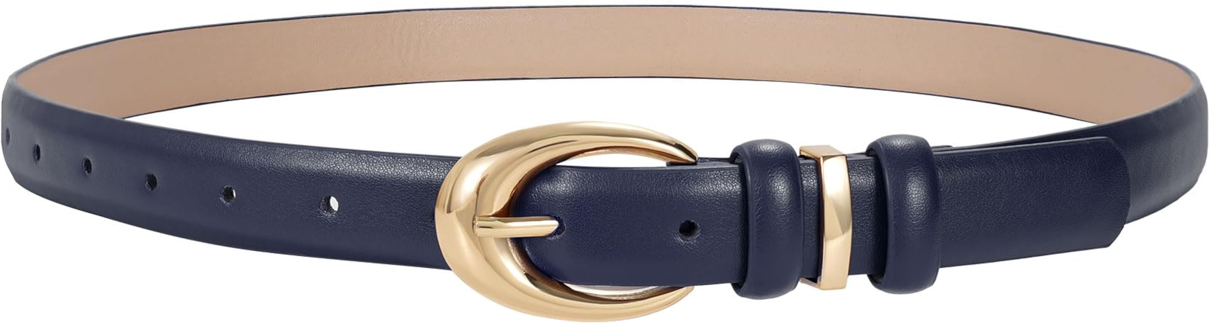 Women Leather Belt for Jeans Pants Fashion Ladies Skinny Faux Leather Dress belt with Gold Buckle | Amazon (US)