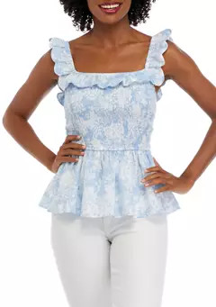 Crown & Ivy™ Women's Flutter Sleeve Square Neck Printed Top | Belk