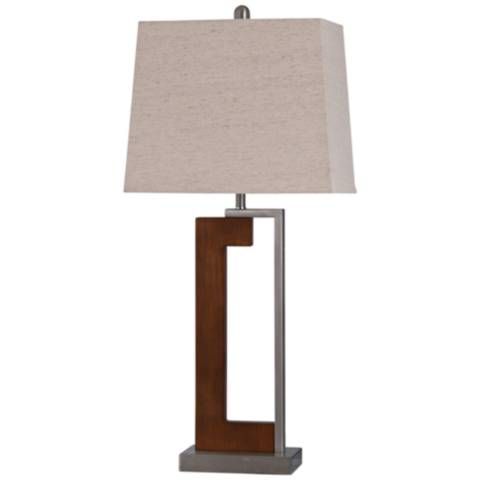 Clevedon Wood and Brushed Steel Metal Table Lamp | Lamps Plus
