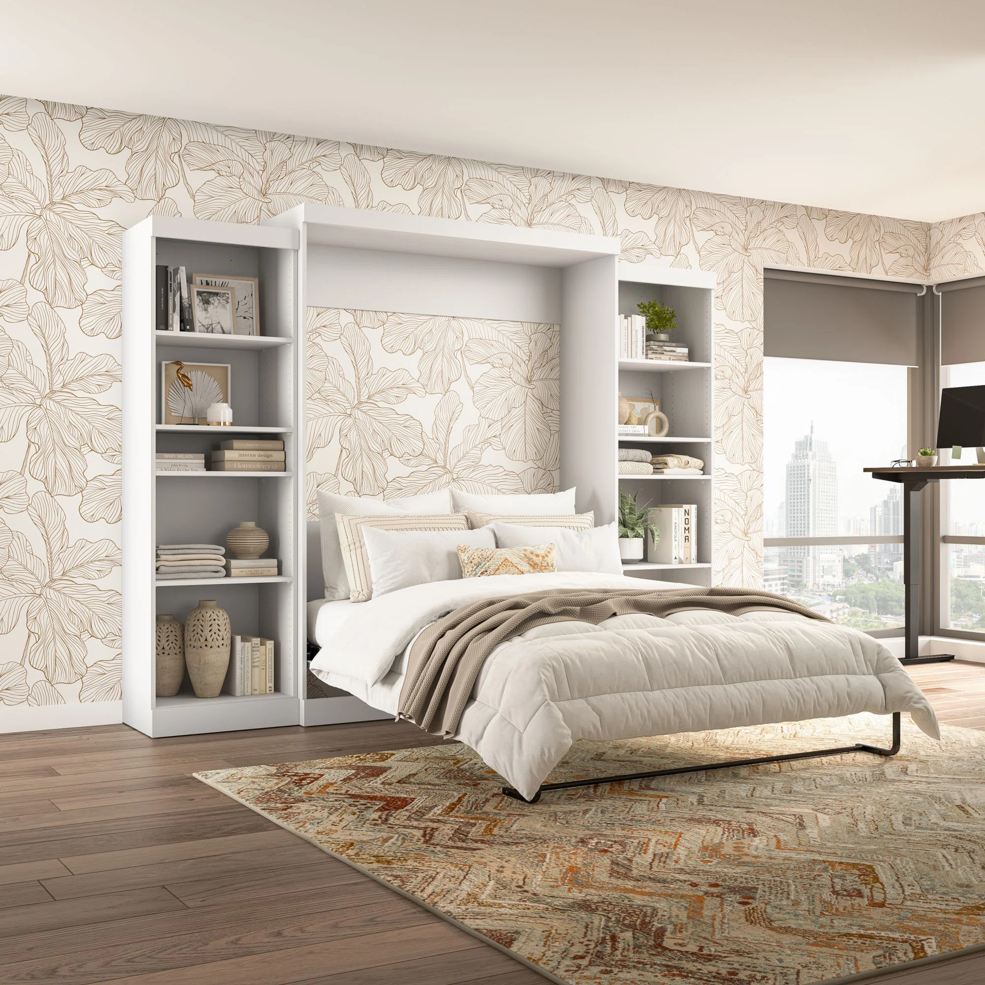 Arlex Murphy Bed and 2 Shelving Units, 115-inch Space-Saving Wall Bed with Storage | Wayfair North America