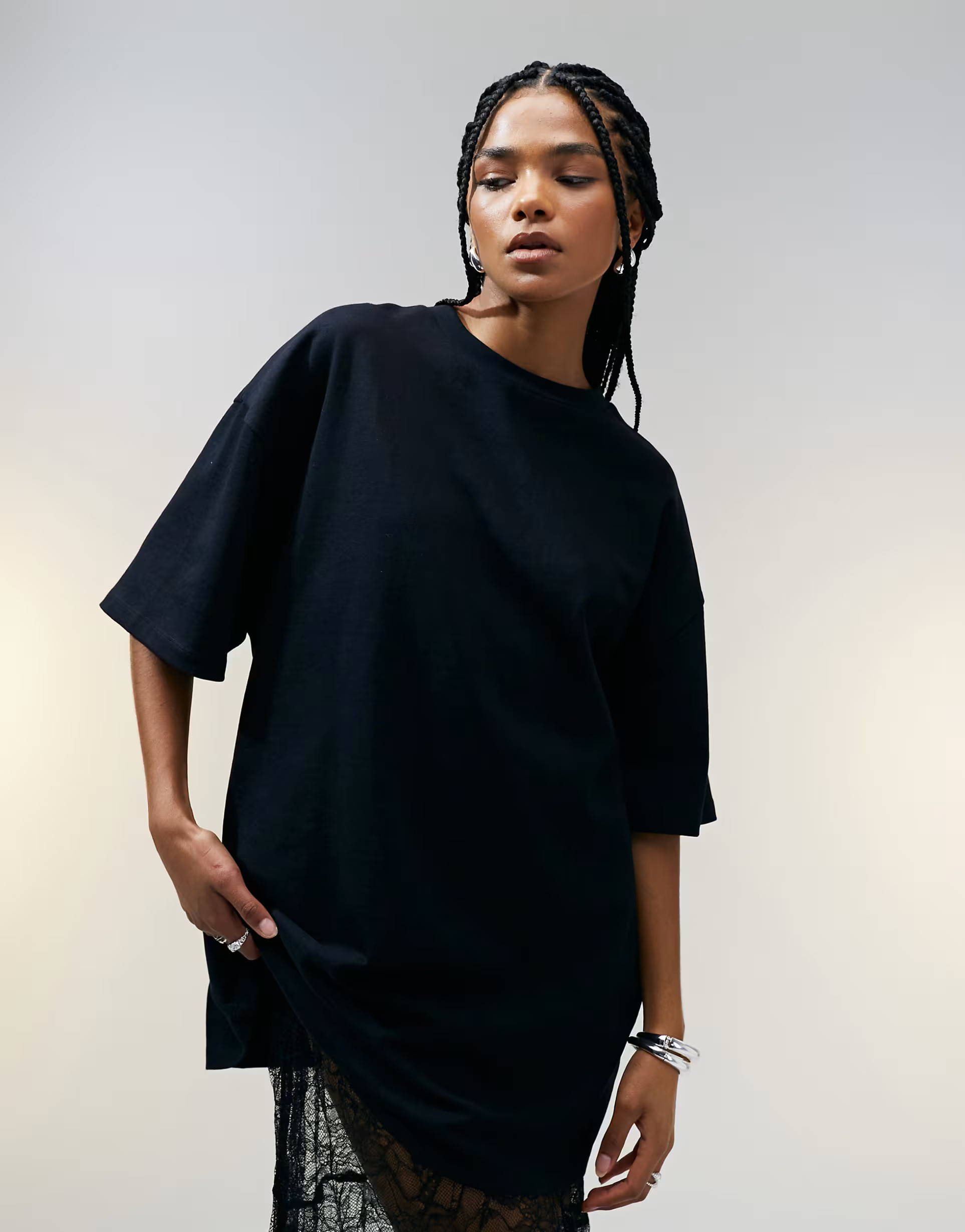 ASOS DESIGN longline heavyweight oversized t-shirt in black | ASOS | ASOS (Global)