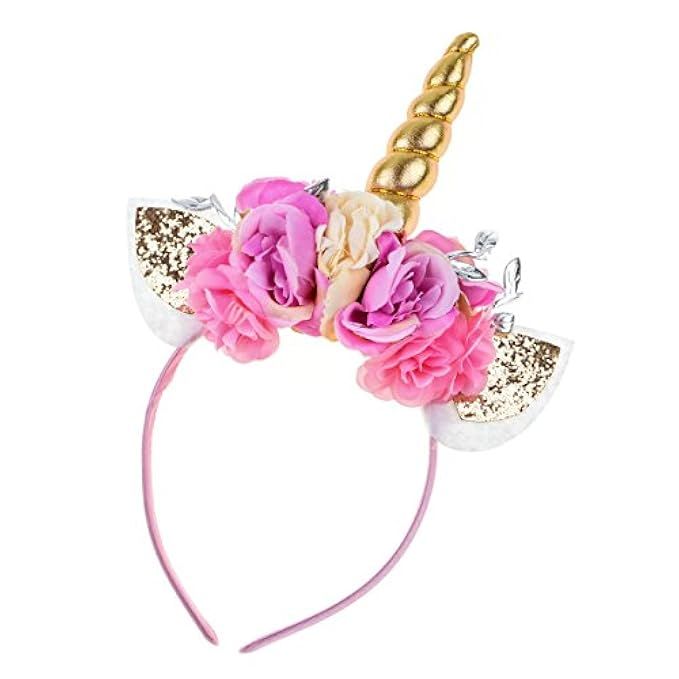 Floral Fall Unicorn Horn Headband Ears Photo Props Girl Birthday Outfit Squishy Cheeks DJ-01 | Amazon (US)
