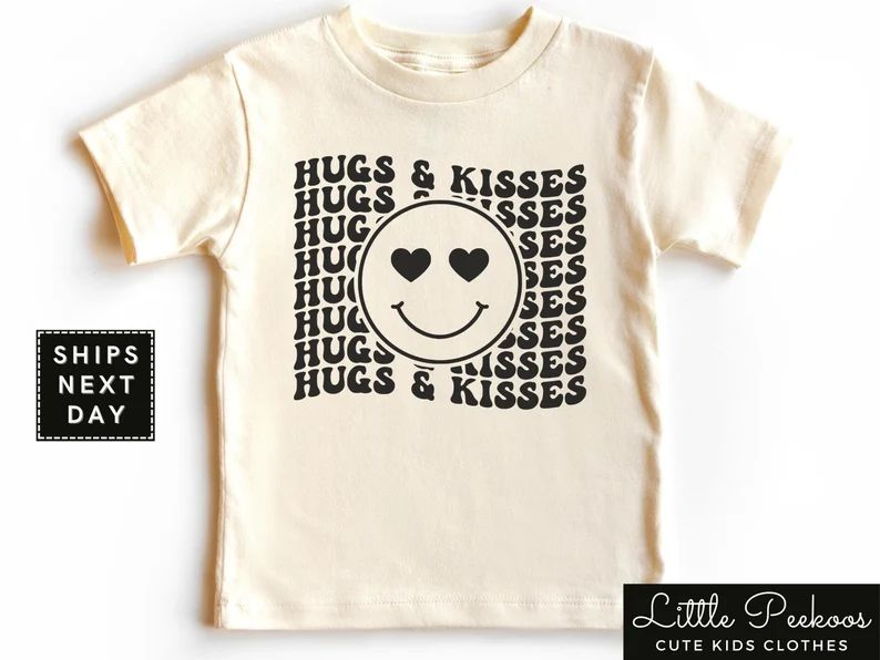 Hugs and Kisses Kids Shirt, Retro Smile Face "Hugs and Kisses" Natural Baby Onesie®, Cute Toddle... | Etsy (US)