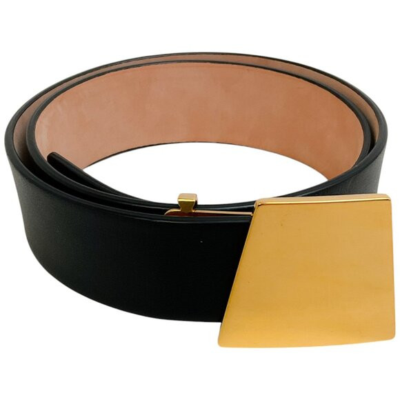 Akris Black Leather Belt with Gold Geometric Buckle | Poshmark