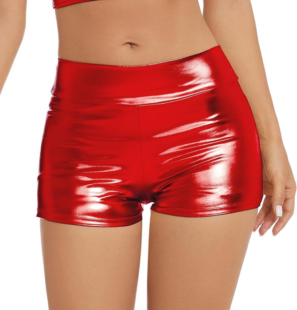 Women's Metallic Rave Booty Shorts Shiny High Waisted Bottoms for Dance Festival | Amazon (US)