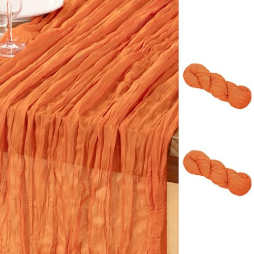 DeZerlor Orange Cheesecloth Table Runners 2 Pack Summer Boho Fall Runners | Amazon (US)