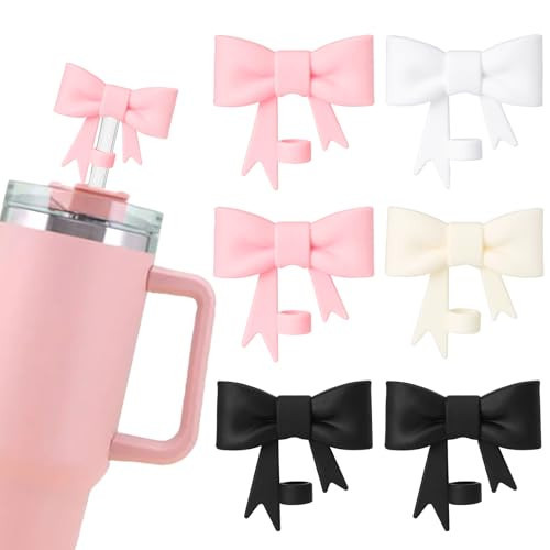 6pcs Bow Straw Toppers for Stanley Cup Cute Straw Covers Cap for Tumblers Reusable Silicone Straw Tips for 0.4 in Stanley Cups Straw Accessories（Style 2） | Amazon (US)