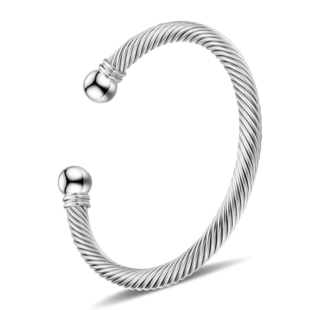 Stainless Steel Twisted Cable Wire Bracelets Adjustable Open Cuff Bangle Bracelet Vintage Jewelry... | Amazon (US)