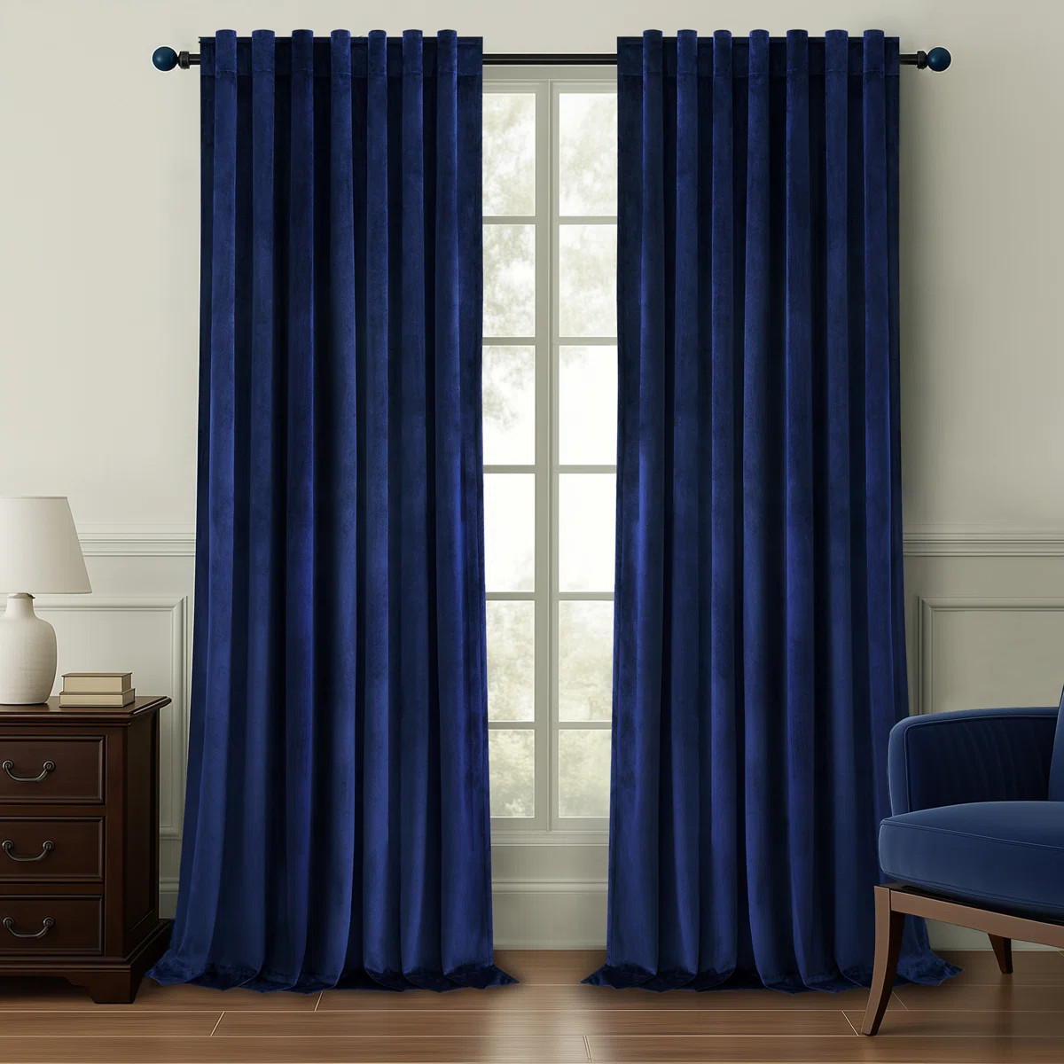 Ike Velvet 100% Blackout Curtains with Back Tab Hooks, Thermal Insulated Drapes (Set of 2) | Wayfair North America