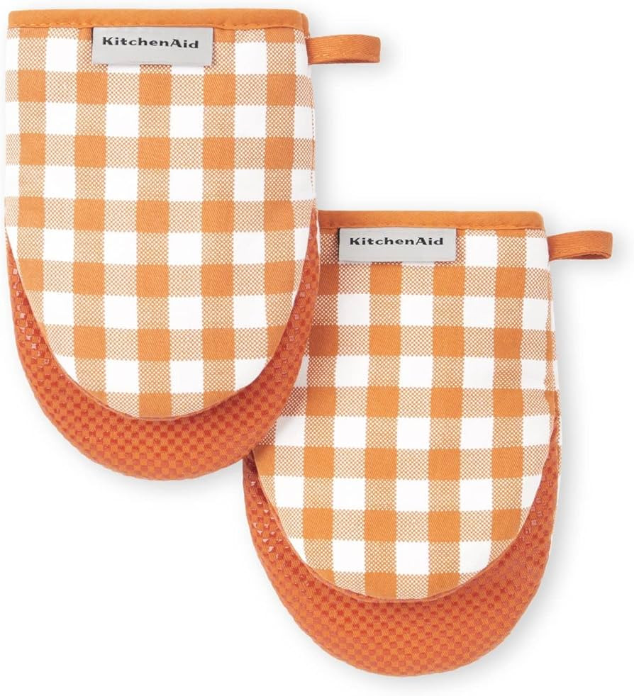KitchenAid Gingham Mini Oven Mitt 2-Pack Set, Honey, 5.5"x8" | Amazon (US)