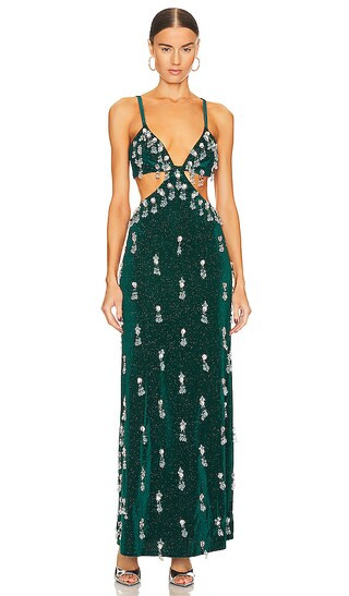Hand Beaded Velvet Cut Out Maxi Dress in Palace Green | Revolve Clothing (Global)