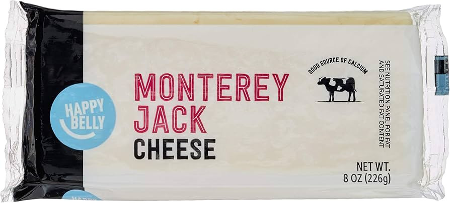 Amazon Brand - Happy Belly Monterey Jack Cheese Bar Block, 8 ounce (Pack of 1) | Amazon (US)