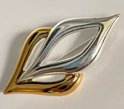 Napier Designer Brooch 2"Long X 1"Wide Gold and Silver Tone MCM Design Vintage | eBay US