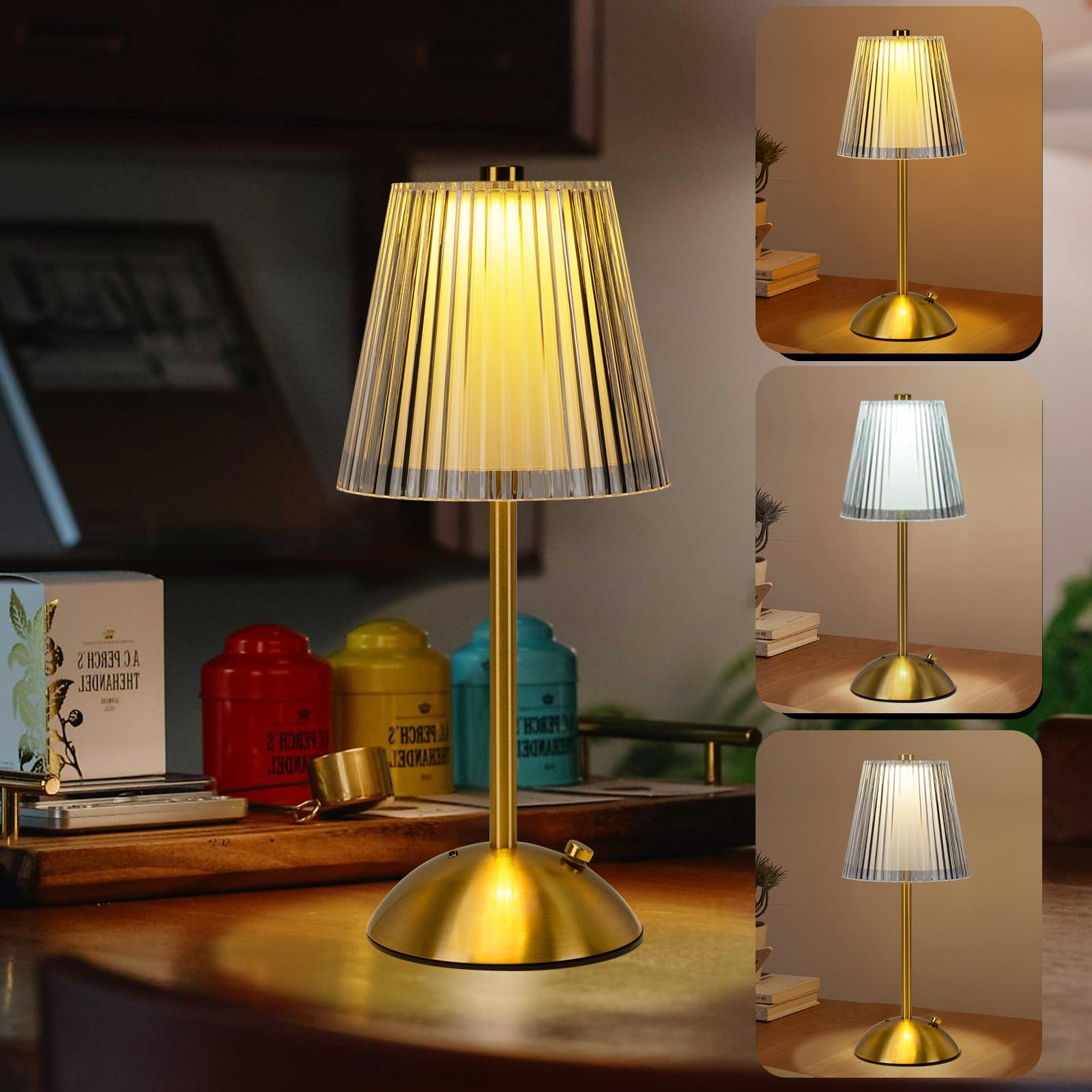 shumi Table Lamp, 3 Colors Model Cordless Lamp, Rechargeable LED Touch Crystal Lamps for Nightsta... | Amazon (US)