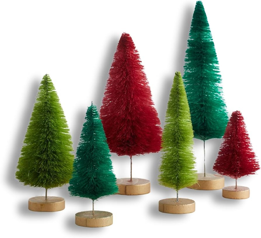Bottle Brush Trees Set of 6 Classic. Artisan Hand-Dyed, Classic Red Green Christmas, Winter Mante... | Amazon (US)