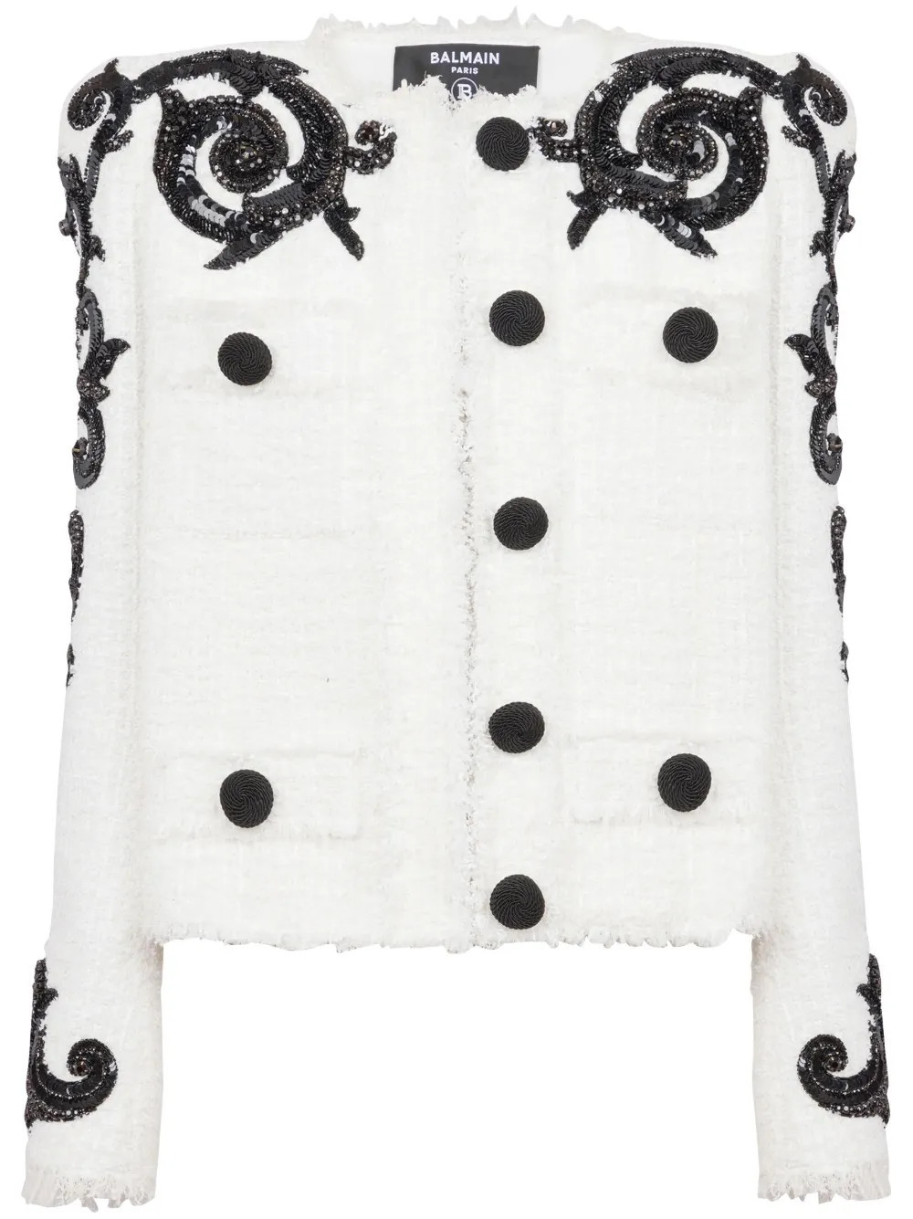 Balmain embroidered tweed jacket - White | Farfetch Global