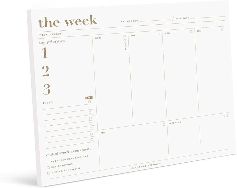 Bliss Collections Weekly Planner, Metallic Gold, Undated Tear-Off Sheets Notepad Includes Calenda... | Amazon (US)