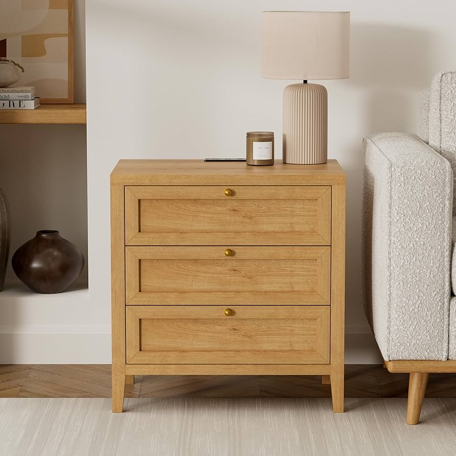 Farmhouse Nightstand with 3 Drawers Larger Night Stand with Charging Station Tall Bed Side Table ... | Amazon (US)