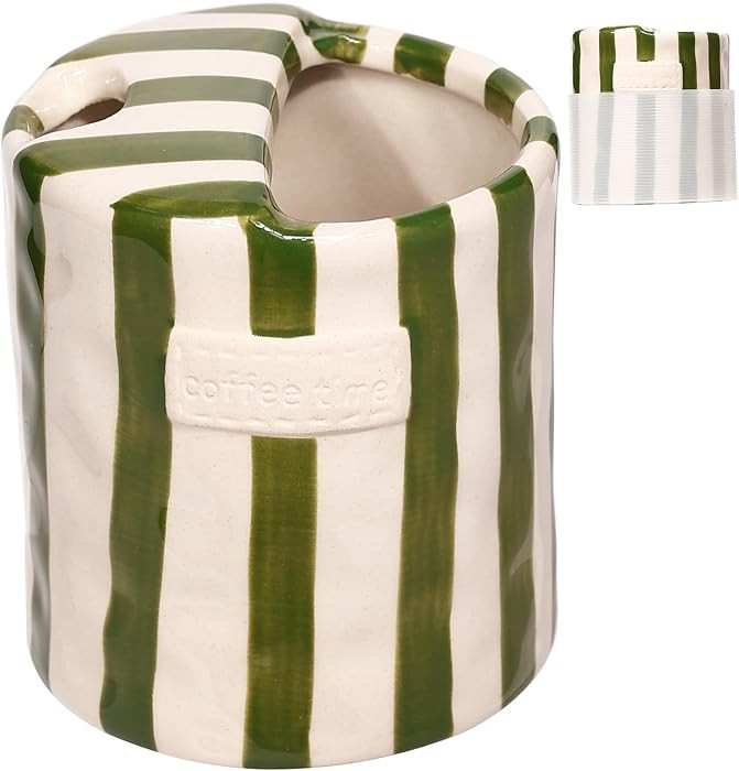 Ceramic Coffee Mug with Sip Hole - Retro Hand-Painted Striped Art Ceramic Travel Mug Coffee Cups ... | Amazon (US)