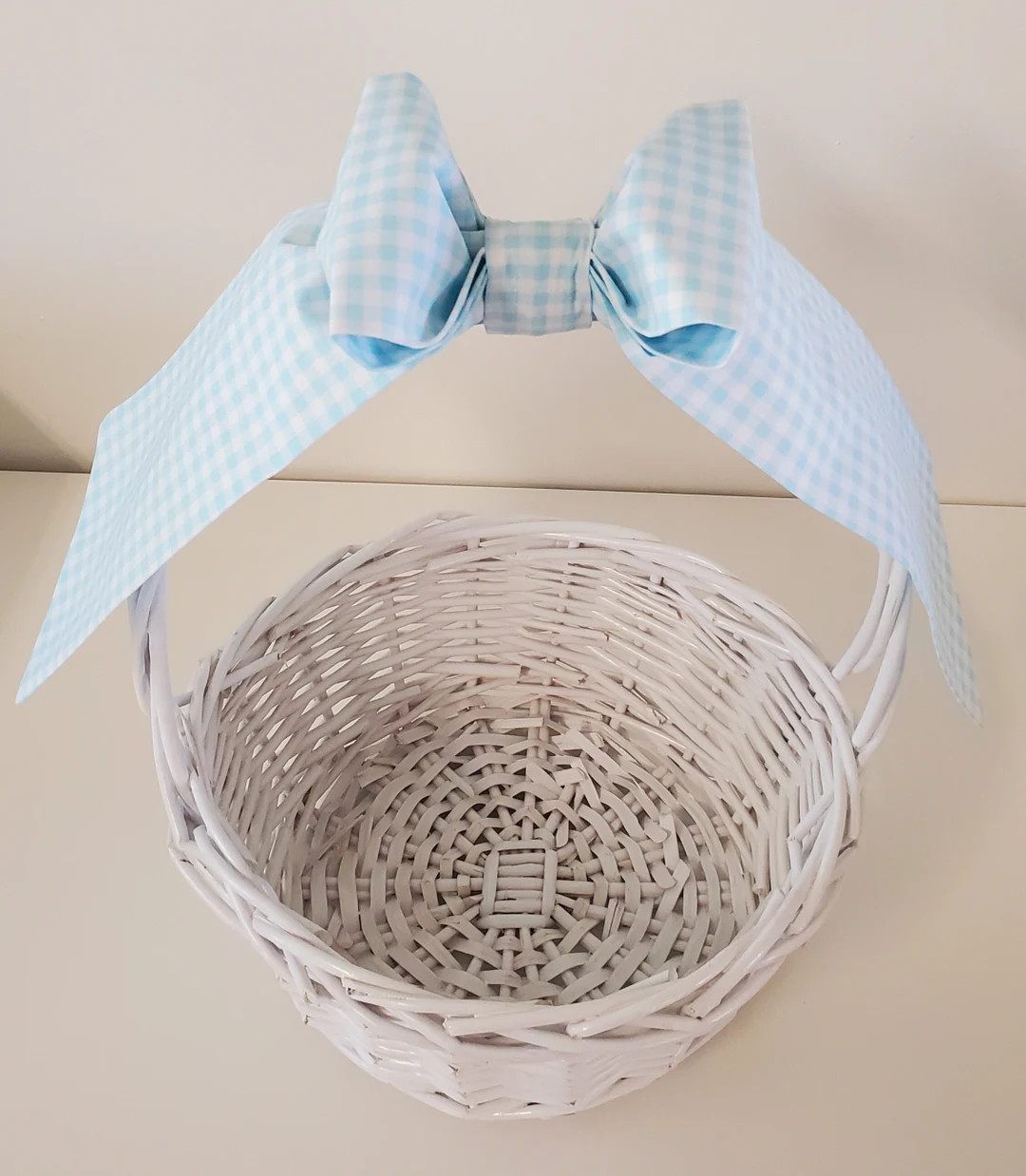 Light Blue Gingham Easter Basket Bow, Pre-Tied Fabric Bow | Etsy (US)