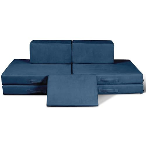 The Figgy 6 Piece Modular Play Couch for Kids- Washable Covers, Made in USA, Sturdy, Hook and Loop Connectors, Oeko-TEX Certified, Montessori Toy Sofa, Indoor Climbing & Fort Playset- Ocean | Amazon (US)