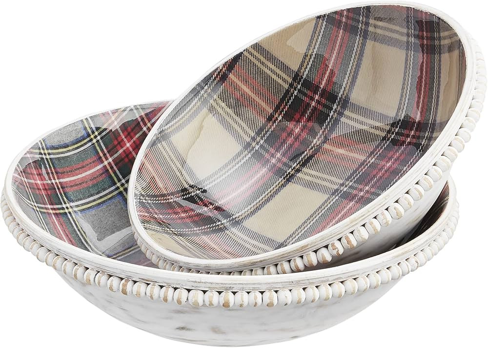 Mud Pie Beaded Enamel Bowl Set, Tartan, small 4" x 12" dia | large 4" x 14" dia | Amazon (US)