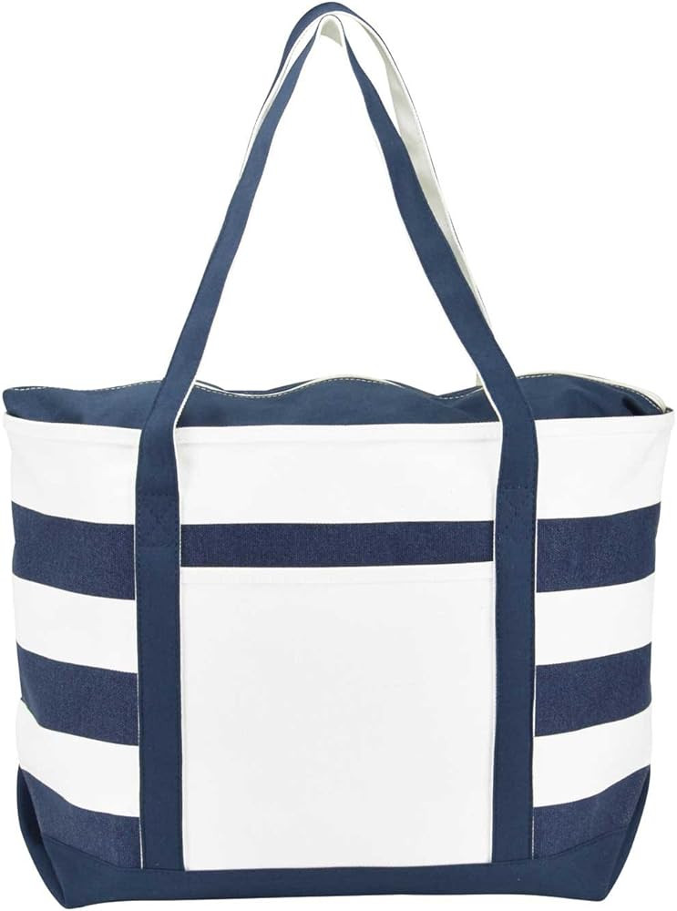 DALIX Striped Boat Bag Premium Cotton Canvas Tote in Navy Blue | Amazon (US)