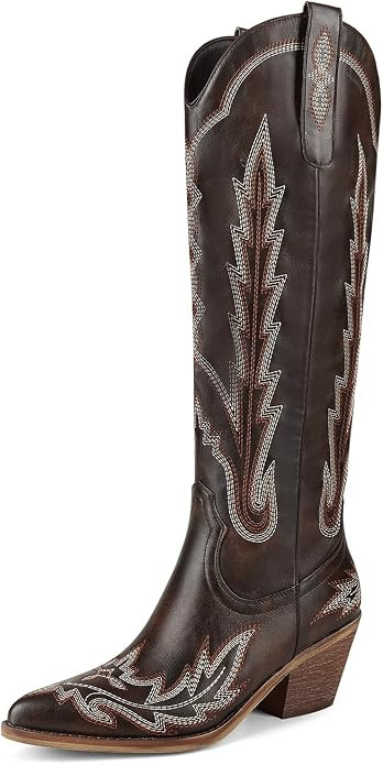 Cowboy Boots for Women Cowgirl Boots Mid Calf Western Country Pointed Toe Embroidery Chunky Heel ... | Amazon (US)