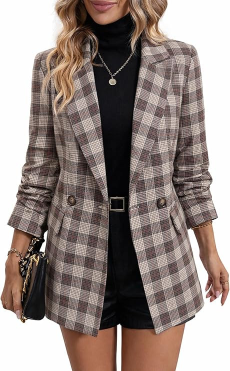 Mina Self 2026 Women's Fall Plaid Blazer Houndstooth Jacket Business Casual | Amazon (US)
