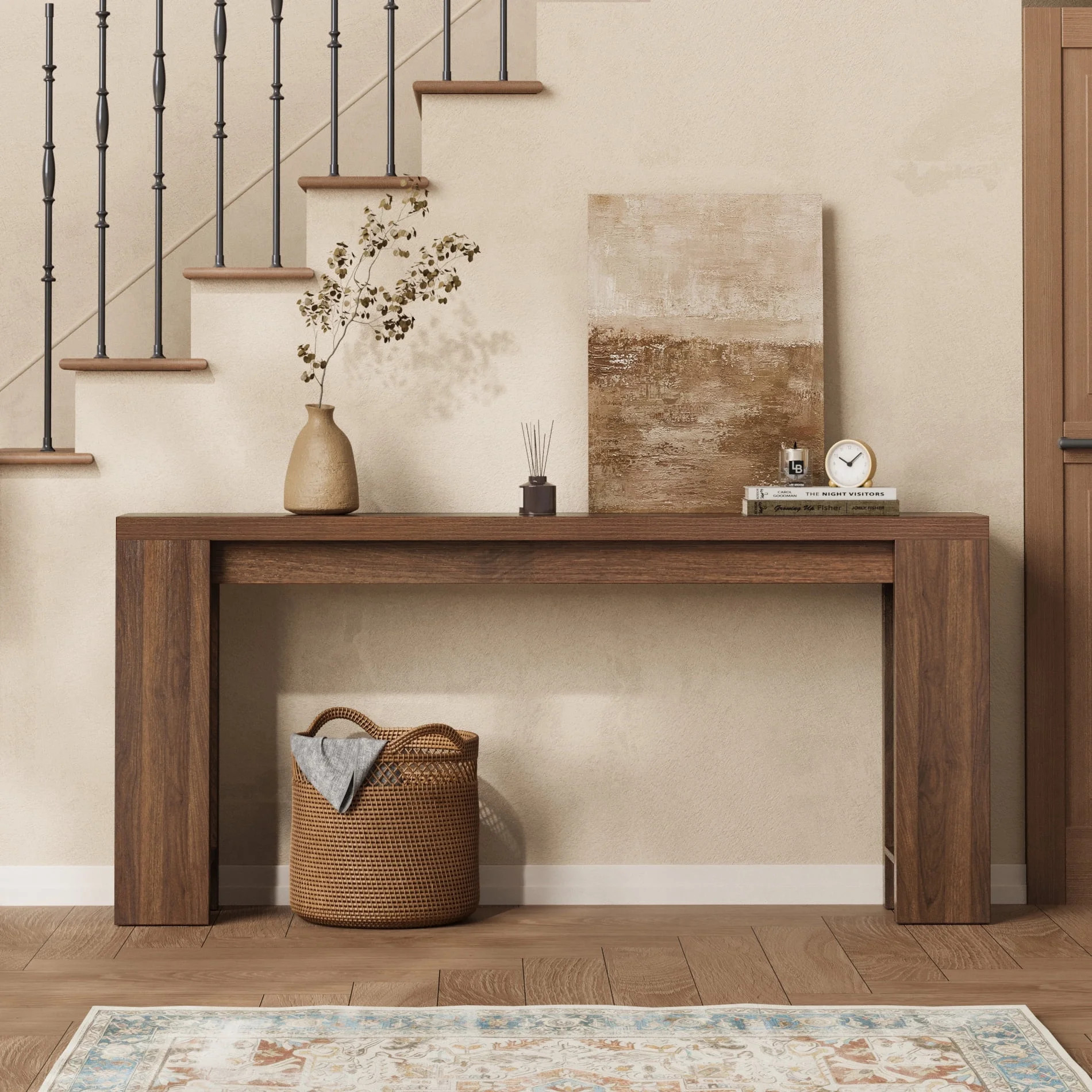 Hearthlight Home 71" Long Console Table, Wood Farmhouse Entryway Table for Living Room,Narrow Sofa Table for Front Door,Entry, Hallway, Entrance,Walnut | Walmart (US)